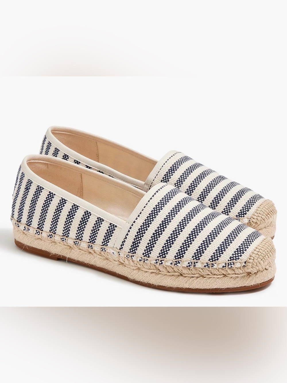 J. Crew Navy and Cream Striped Canvas Espadrille Slip On Flats NWT Size 9